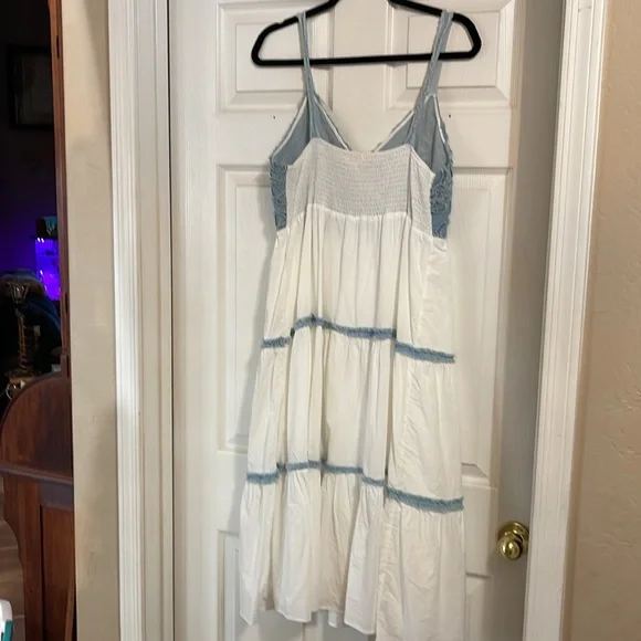 SOLD - Sexy Frayed Denim and White Cotton Sundress - Picture 4 of 12